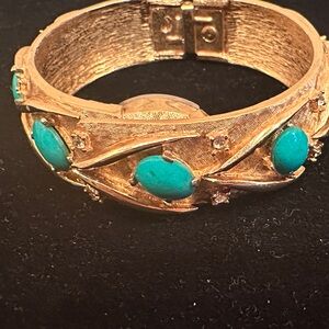 Vintage ORIS Swiss Made Watch Bangle – 1950s/60s – Turquoise & Rhinestones